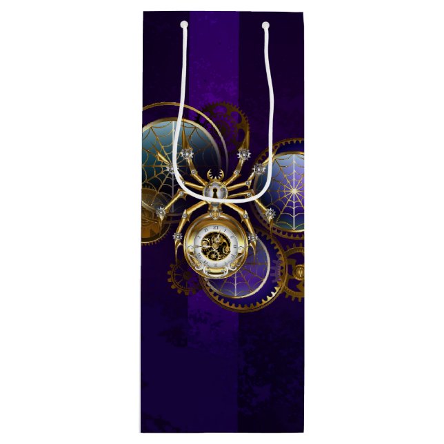 Sacola Para Vinho Aranha Steampunk no fundo roxo (Frente)