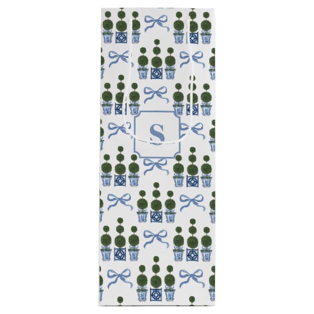 Sacola Para Vinho Arco Azul da Árvore Topiário Chinoiserie (Frente)