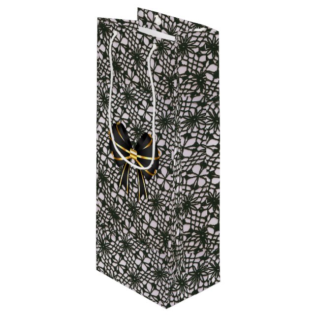 Sacola Para Vinho Arco e rendas de pérolas pretas (Frente inclinada)