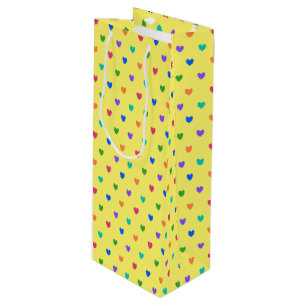 Sacola Para Vinho Arco-íris polca corações em amarelo