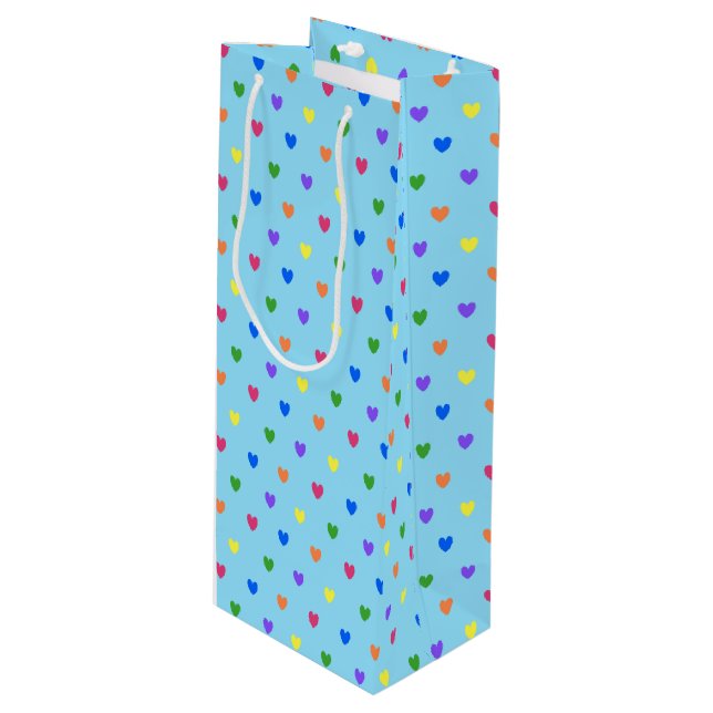 Sacola Para Vinho Arco-íris polca corações em azul-bebê (Frente inclinada)