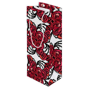 Sacola Para Vinho Art Nouveau Floral, vermelho e rosa preto, design