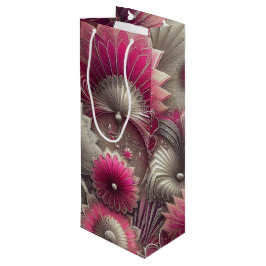 Sacola Para Vinho Art Nouveau Ventiladores rosa e prateados