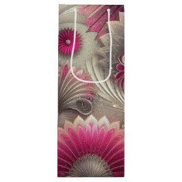 Sacola Para Vinho Art Nouveau Ventiladores rosa e prateados