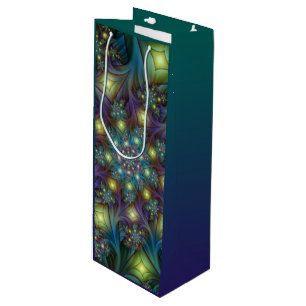 Sacola Para Vinho Arte Fractal Roxa Roxa Abstrato brilhante iluminad