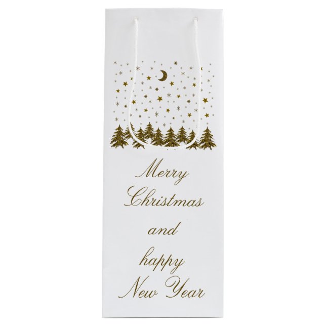 Sacola Para Vinho Árvore de Natal de ouro faísca, lua, estrelas de N (Frente)