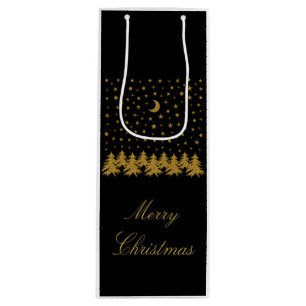Sacola Para Vinho Árvore de Natal de ouro faísca, lua, estrelas em p