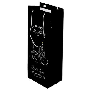 Sacola Para Vinho Árvore de Natal e Rena Elegantes Modernos Feliz Na