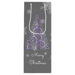 Sacola Para Vinho Árvore de Natal Roxo e Flocos de Neve