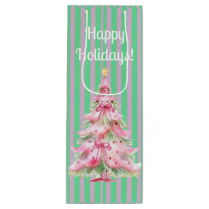Sacola Para Vinho Árvore de Natal Vintage Mint Green Pink Strike