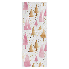 Sacola Para Vinho Árvore Rosa Dourada Feliz de Natal