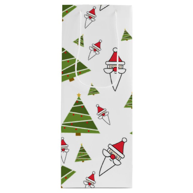 Sacola Para Vinho Árvores de Natal e Papai Noel (Frente)