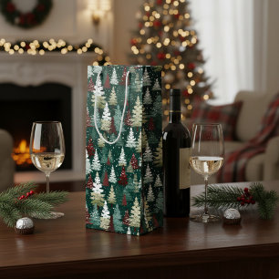 Sacola Para Vinho Árvores de Natal Festivas Neve