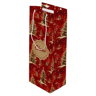 Sacola Para Vinho Árvores Douradas de Natal Vermelhas
