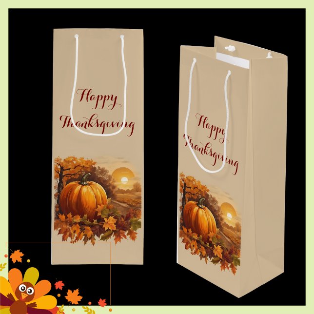 Sacola Para Vinho Autumn Thanksgiving Pumpkin Theme  (Criador carregado)