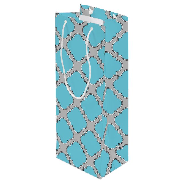 Sacola Para Vinho Azul e cinza de Quatrefoil (Verso inclinado)
