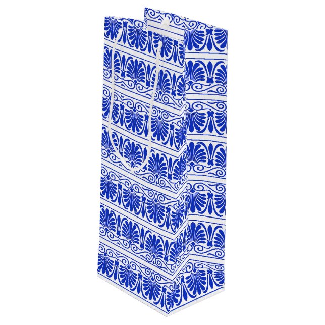 Sacola Para Vinho Azul-padrão árabe mediterrânico grego (Verso inclinado)