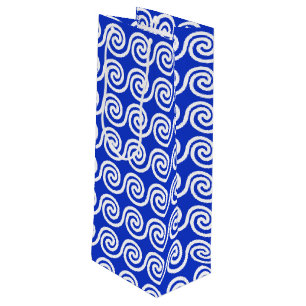 Sacola Para Vinho Azul Padrão de Ondas Chave Meander Grego