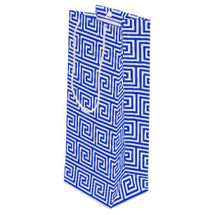 Sacola Para Vinho Azul-padrão dos quadrados-chave gregos