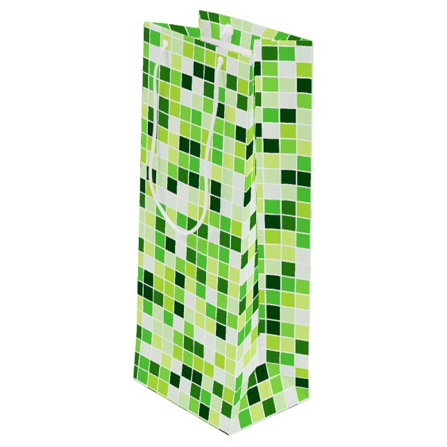 Sacola Para Vinho Azulejos piscinas, Azulejos Mosaicos Verdes, Padrã (Verso inclinado)