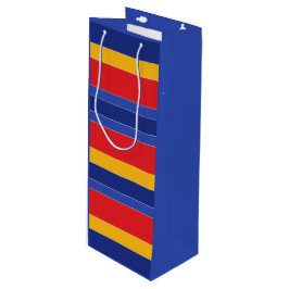 Sacola Para Vinho Bandas Coloridas Elegantes, Amarelo Azul Vermelho 