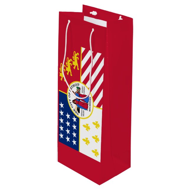 Sacola Para Vinho Bandeira de Detroit, Michigan Wine Gift Bag (Frente inclinada)