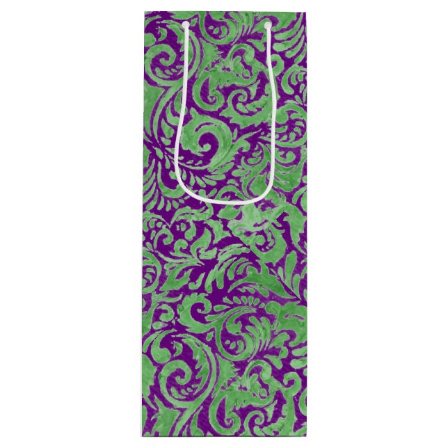 Sacola Para Vinho Batik floral verde roxo (Frente)