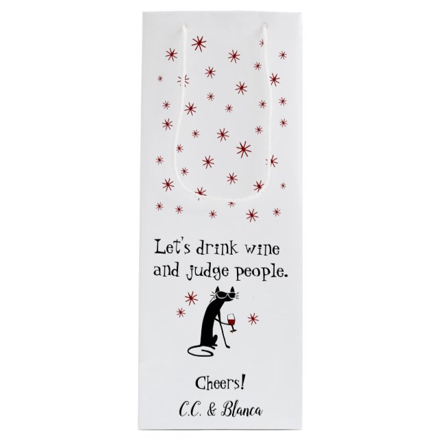 Sacola Para Vinho Beba vinho e juíza Funny Cat Gift Bag (Frente)