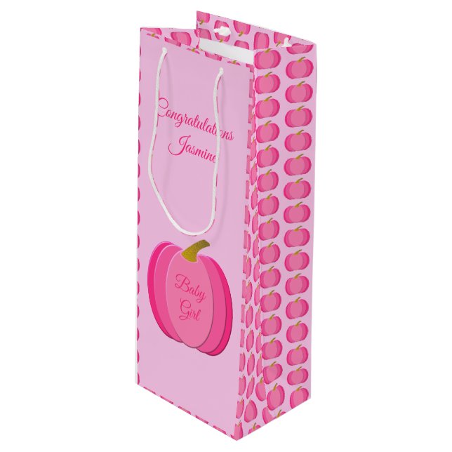 Sacola Para Vinho Bebê Rosa bonito Abóbora Novo Bebê Personalizado (Frente inclinada)