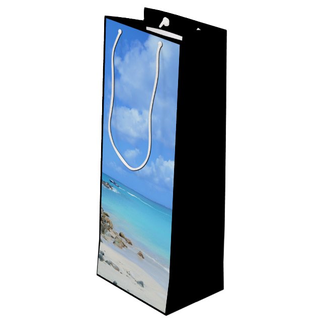 Sacola Para Vinho Bela Praia Tropical Turquesa (Verso inclinado)