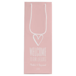 Sacola Para Vinho Bem-vindo ao Nosso Casamento Rosa Esbranquiçado