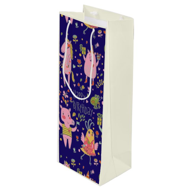 Sacola Para Vinho Bicicletas Engraçadas Cantando Feliz Aniversário (Frente inclinada)