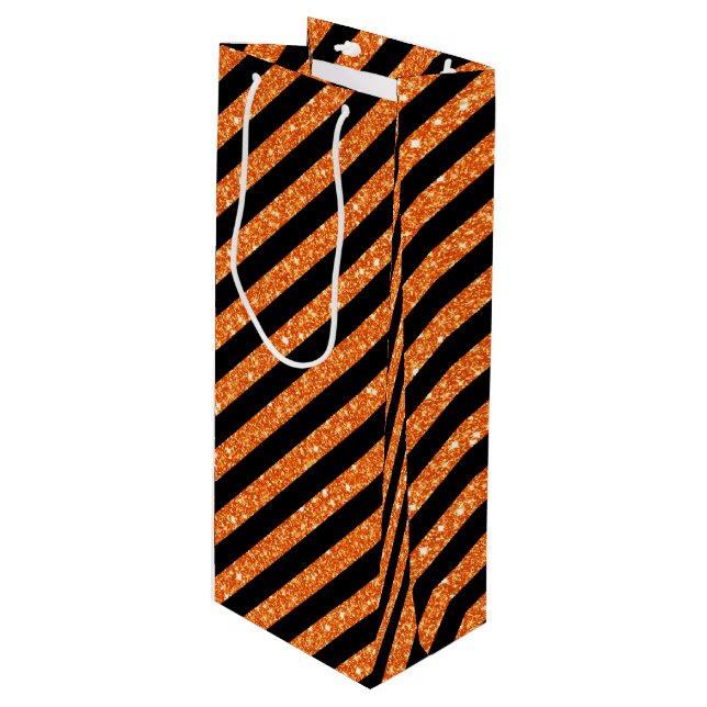 SACOLA PARA VINHO BLACK & ORANGE GLITTER PARECE HALLOWEEN (Frente inclinada)