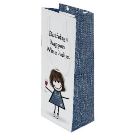 Sacola Para Vinho Bloco de Aniversário Figura Garota com Vidro de Vi