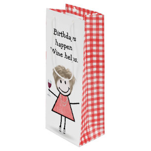 Sacola Para Vinho Bloco de Aniversário Figura Garota com Vinho Verme