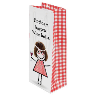 Sacola Para Vinho Bloco de Aniversário Figura Garota com Vinho Verme