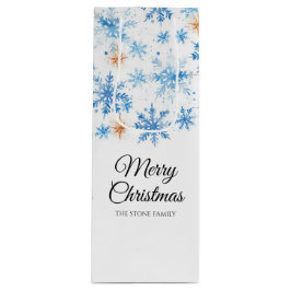 Sacola Para Vinho Blue Watercolor Winter Snowflake Felry Christmas