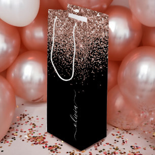 Sacola Para Vinho Blush Rosa Dourado Rosa Brilho Monograma Feminino 