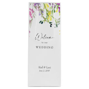 Sacola Para Vinho Boas-vindas ao Casamento Colorido de Flor Selvagem