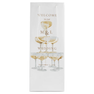 Sacola Para Vinho Boas-vindas ao Monograma Dourado Torre de Champagn
