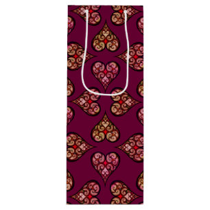 Sacola Para Vinho Boho Damask Heart Pattern Elegante Feminina Chic