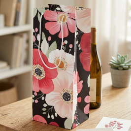 Sacola Para Vinho Boho Ousado Floral Aquarela Preto