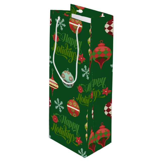 Sacola Para Vinho Boias de estilo de vinheta de feriados felizes (Frente inclinada)