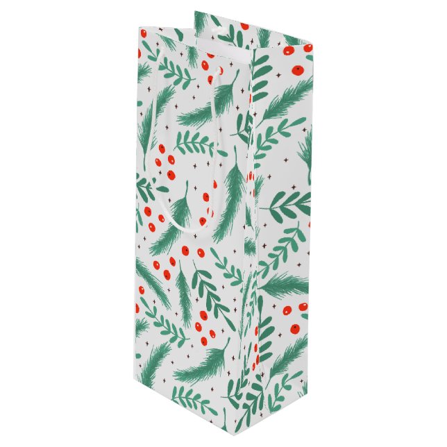 Sacola Para Vinho Boias de Natal Evergreen e Holly Berries (Frente inclinada)