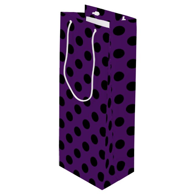 Sacola Para Vinho Bolinhas pretas em roxo de ameixa (Frente inclinada)