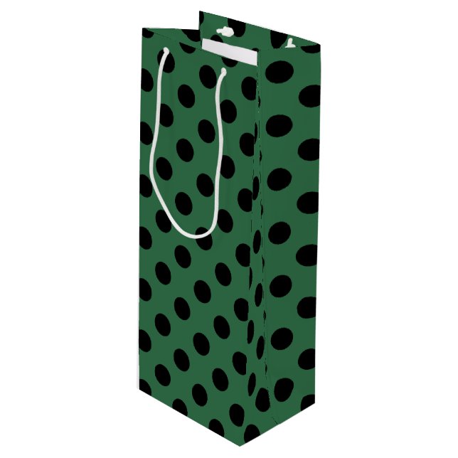 Sacola Para Vinho Bolinhas pretas em verde-cinza (Frente inclinada)