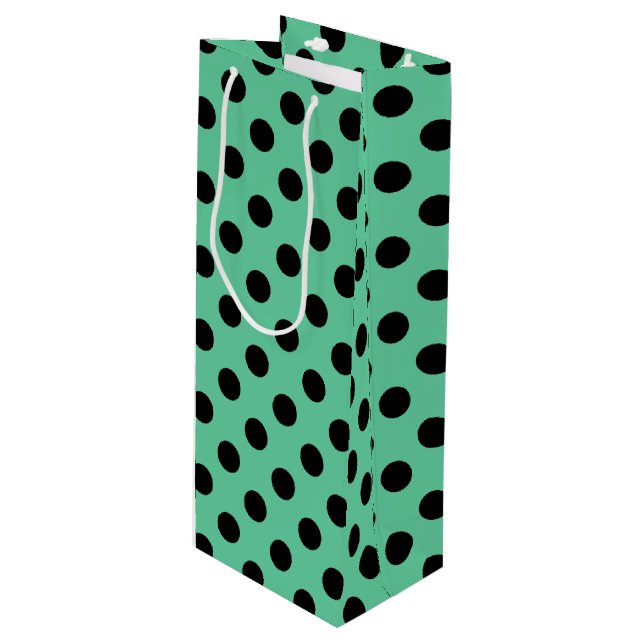 Sacola Para Vinho Bolinhas pretas em verde-menta (Frente inclinada)
