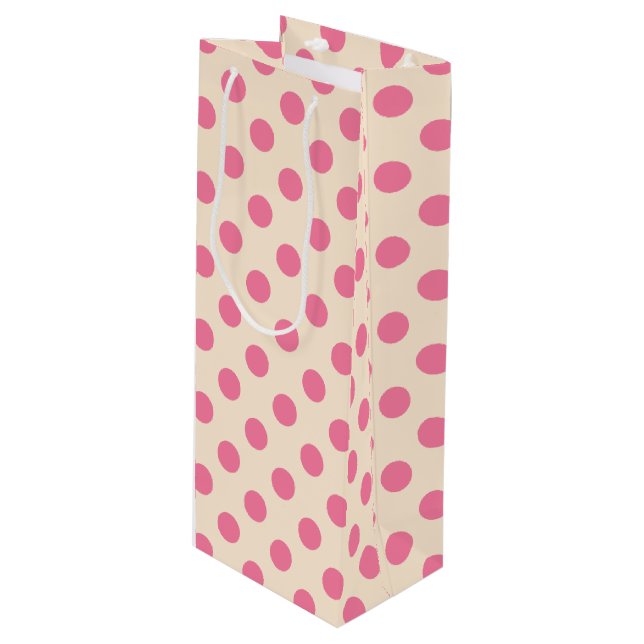 Sacola Para Vinho Bolinhas rosa em creme (Frente inclinada)