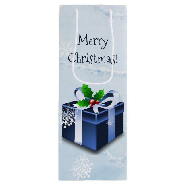 Sacola Para Vinho Bolsa de Presente de Natal Azul (Frente)