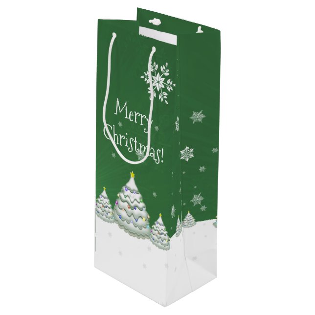 Sacola Para Vinho Bolsa de Presente de Vinho de Árvore de Natal Verd (Frente inclinada)